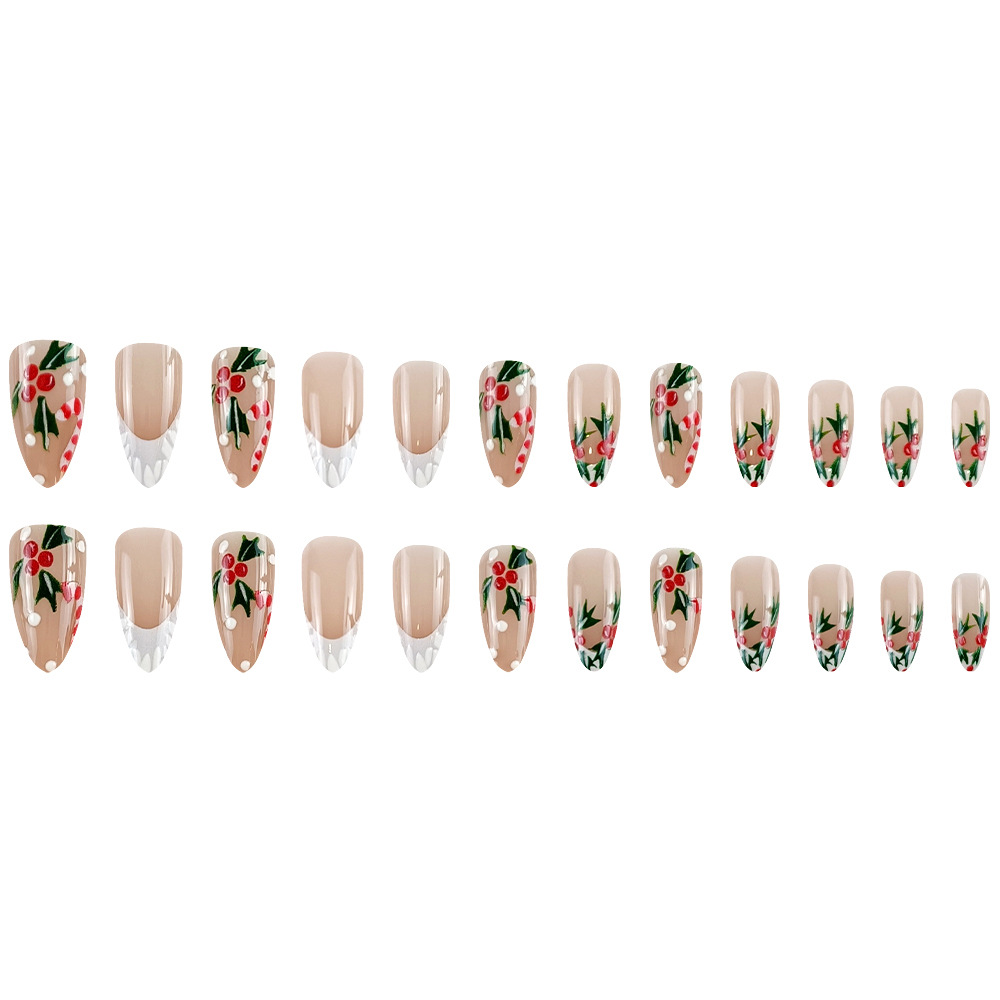 Comercio exterior Navidad relieve manicure tridimensional muletas de copo de nieve para usar uñas almendras 24 piezas de parche de uñas francés