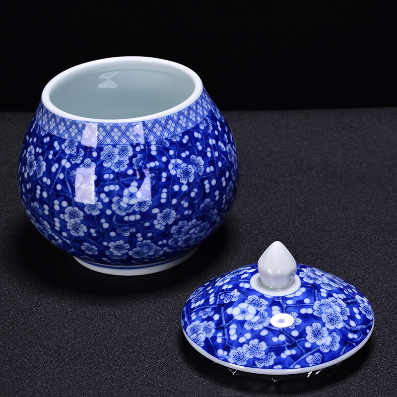 Blue and White General Jar Household Ceramic Tea Canister Green Tea Pu-erh Tea Wake Tea Canister Gift Box Packaging Wholesale