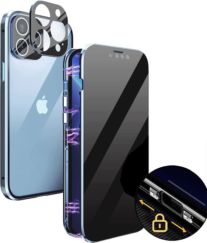 iPhone17用ケース、マグネット式、Apple 16対応、ダブルバックル、両面ガラス保護フィルム、メタル磁気吸着ケース|undefined