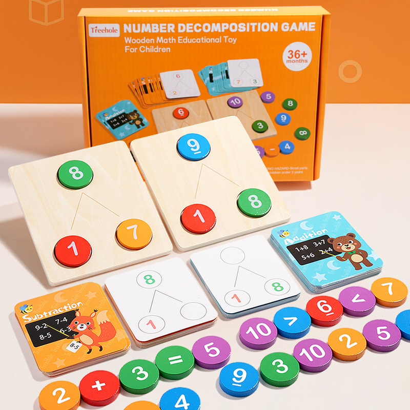Children's Digital Decomposition Ten-Grid Array Mathematics Addition and Subtraction Within Ten Enlightenment Early Education Educational Wooden Toy Game