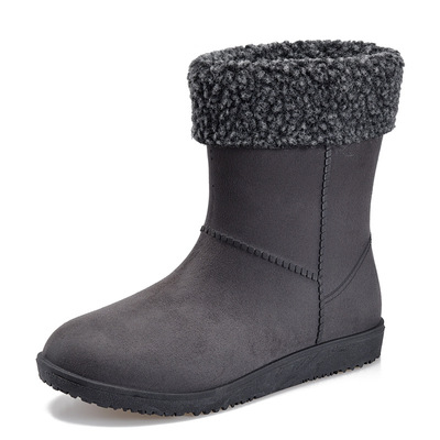 冬季圆头休闲反毛皮现货羊剪绒中帮高帮中筒注塑鞋黑色雪地靴|ms