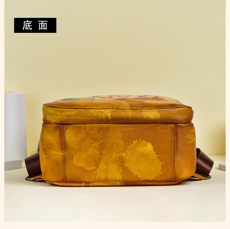 Ba lô nữ da bò cổ điển phong cách graffiti dung tích lớn dễ phối đồ — Vàng cổ điển, Xanh lá cổ điển, Đỏ cổ điển, Xám cổ điển chi tiết 17