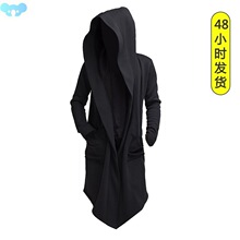 Unisex Casual Open Stitch Hooded Long Cloak Cape Coat Men Wo