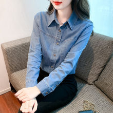 2024新款春秋季长袖设计感小众牛仔衬衫女春秋款法式甜美别致上衣