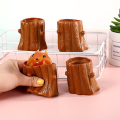 Korean children's new and unique magical squirrel cup squeeze stress relief toy cute and adorable pet tree stump animal squirrel cup