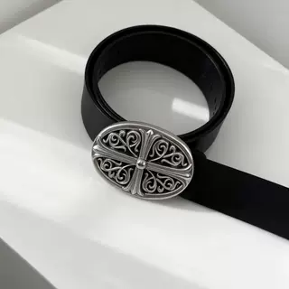 复古雕花十字架扣黑色皮带朋克风男女款百搭牛仔裤装饰腰带