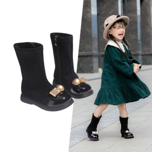 Girls' Boots 2025 New Year's Fashionable Thin Fleece Mid-barrel Boots Zipper Fashionable All-match Women's Soft Bottom Mid-barrel Boots