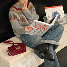 韩系复古撞色提花毛衣女宽松休闲百搭2025年秋冬新款针织衫上衣服