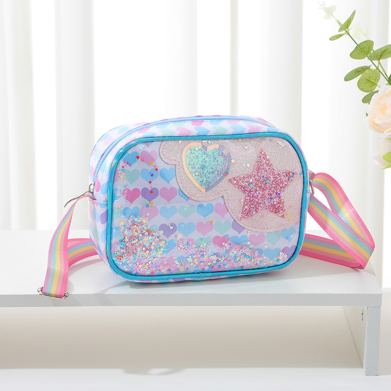 Kid‘s Medium Glitter Polyester Star Heart Shape Cute Square Zipper Crossbody Bag display picture 3