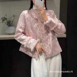 深圳南油女装冬季新款提花刺绣加棉棉衣复古新中式国风盘扣优雅圆