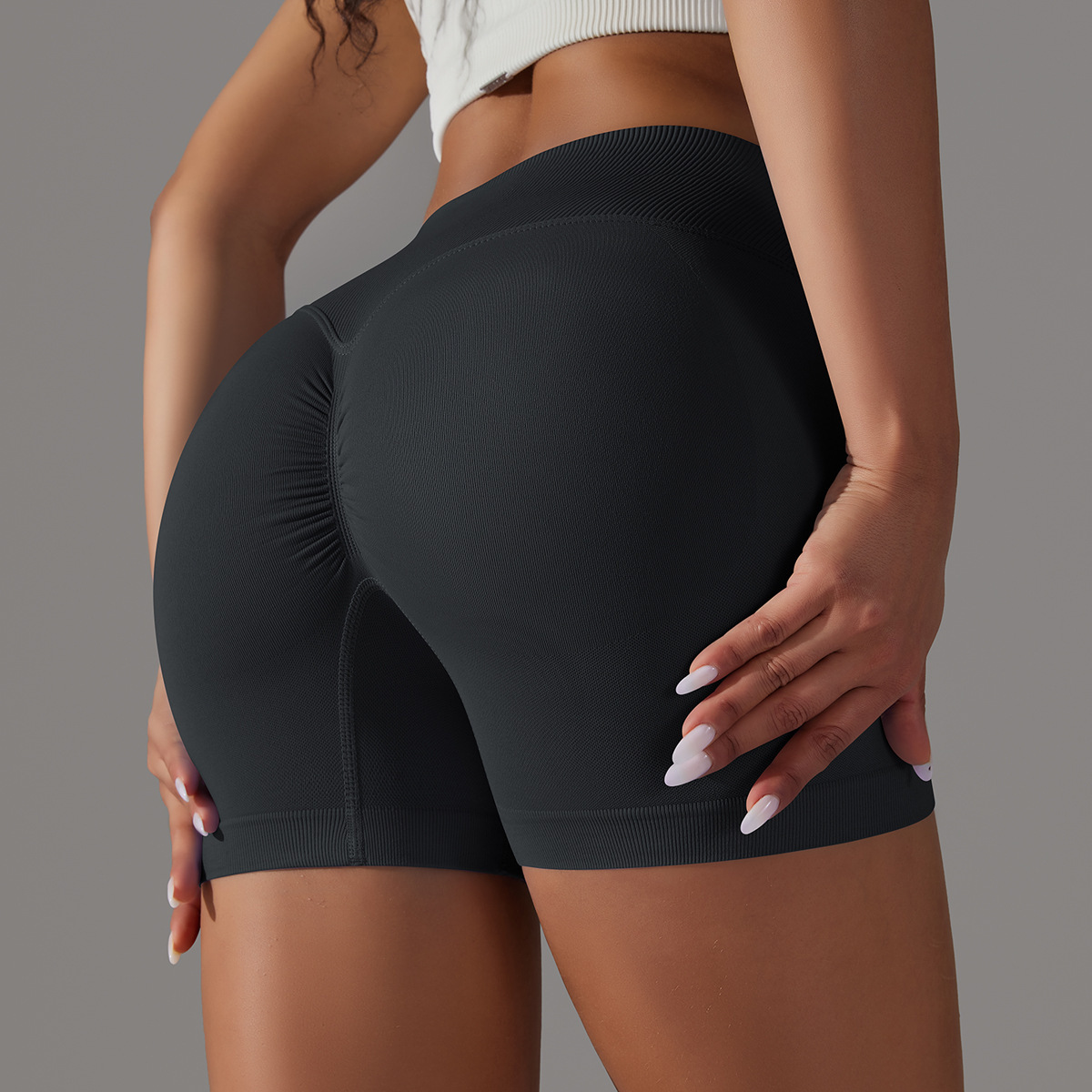 Pantalones de cintura cruzada para mujeres, pantalones cortos de cintura alta elásticos, pantalones de entrenamiento para correr, pantalones deportivos ajustados sin costuras