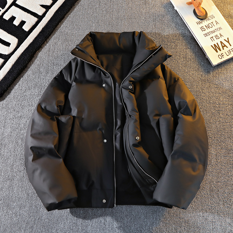 亮面棉衣男冬季立领保暖皮夹克外套男士冬装棉服青少年加厚皮袄子