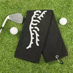 Golf Towel Waffle Weave Microfiber Sport Towel with Carabiner Hook Tiger Embroidery Tri-Fold Club Cleaning Towel