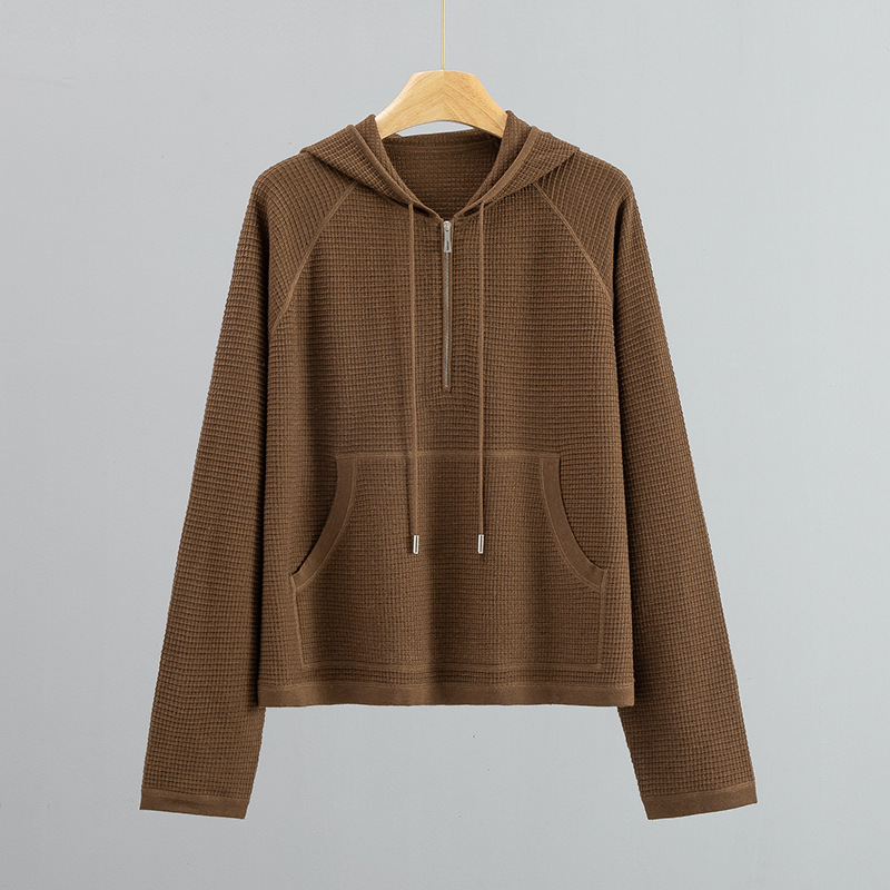 2026 New Heavy-Duty 16-Gauge Edge-Stitched German Yangtze Merino Wool Hooded Half-Zip Knit Sweater Top