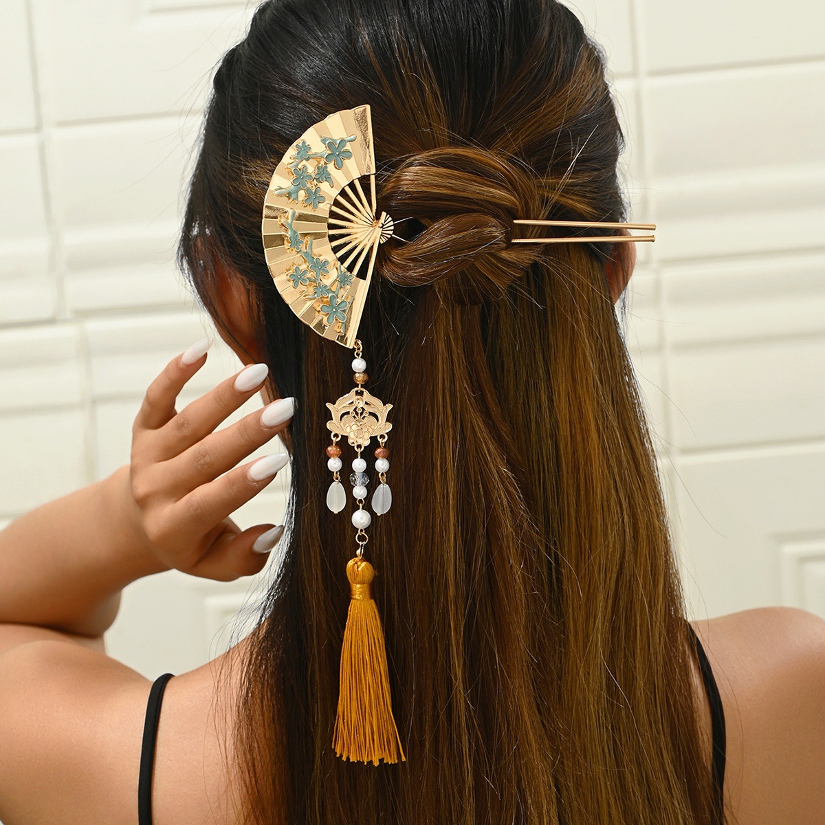 Novias de estilo chino Xiuhe boda mini palma ventilador pinzas de cabello antiguo cheongsam accesorios de mano de boda accesorios de novia