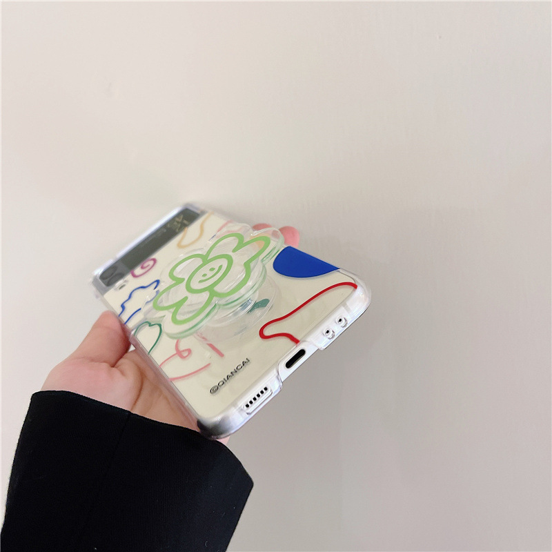 Convient pour téléphone à écran pliable Samsung Z Flip4/3, support de fleur transparent de style coréen, PC rabattable dur_voghion.com