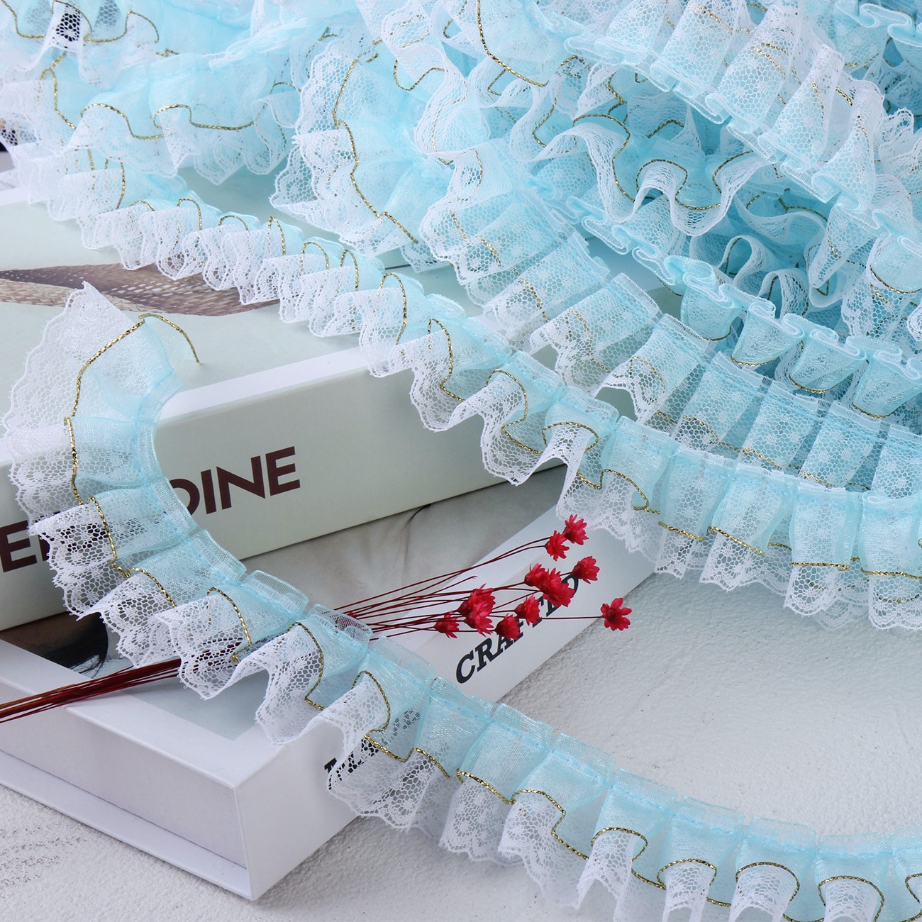 現物3.5cm金辺雪紗波点レース玩具家紡織バッグ工芸アクセサリースカート割引レース