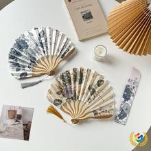 ✅中国风女式7寸娟布折扇龙骨竹扇刀扇大刀扇送礼展示跳舞扇子批