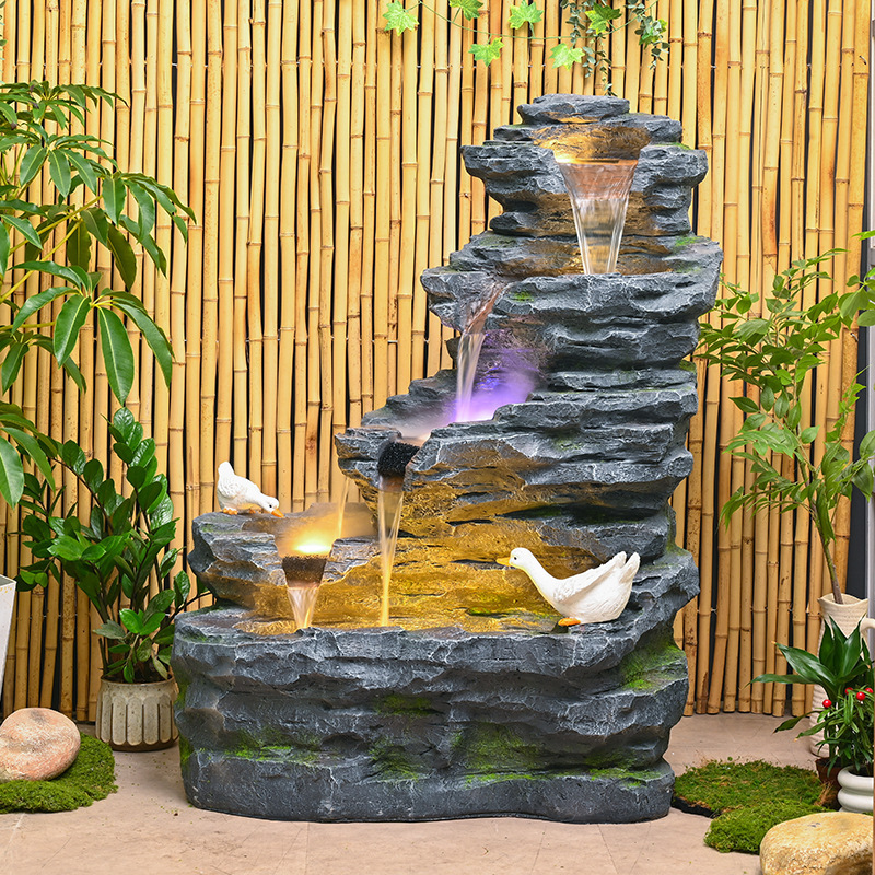 Large Rockery Pool Fountain Flowing Water Ornaments Courtyard Garden Circulating Water Landscape Terrace Balcony Layout Feng Shui Wheel