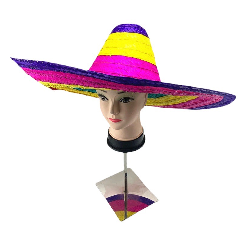 Mexican hat show hat props ball pompom straw hat bamboo straw hat color hat party straw hat