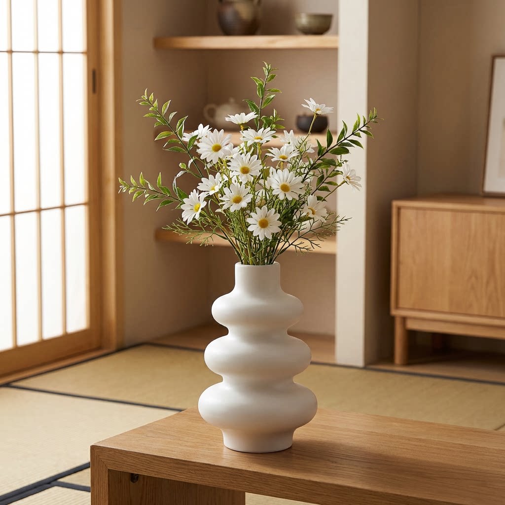 跨境贴标装饰摆件仿陶瓷塑料花瓶家居装饰葫芦形状吹塑一体可蓄水