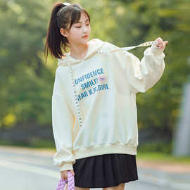 1010少女运动卫衣连帽宽松初中学生15岁大童高中女生秋装洋气上衣