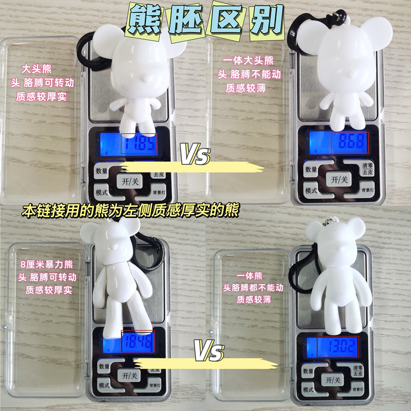 卸売りディザトーン爆金流体熊キーホルダーdiy材料包流体アクリル暴力熊diyセット白胚|undefined