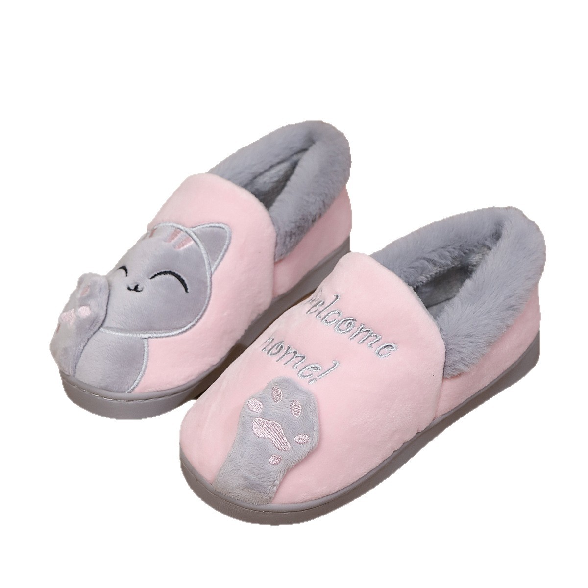 Zapatillas de algodón para mujer, otoño e invierno, nueva versión coreana del gato de la suerte, lindas y cálidas zapatillas de algodón para parejas adultas para hombres, comercio exterior transfronterizo