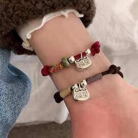 复古小众设计999足银福星吊坠新年本命年百搭红绳国风转运手绳