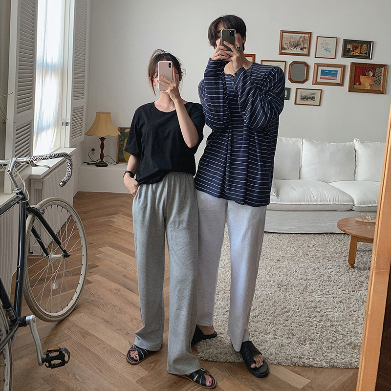 MYQMen's Gray Sweatpants Korean Styley Loose Casual Sweatpants Couple Wear Straight Pants Wide Leg Long Pants