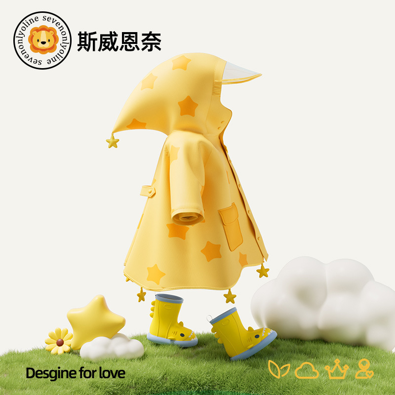 Cartoon Star Children's Raincoat 2026 New Model Waterproof Lightweight Soft Kindergarten Raincoat with Backpack Space for Little Babies to Wear Outside