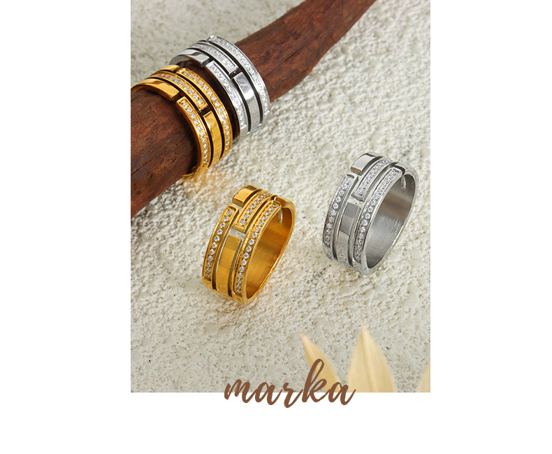 Diamond-encrusted Stainless Steel Ring
