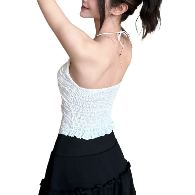 Chaleco de eslinga irregular de cuello colgante hueco de dopamina flor blusa de tubo dulce y picante contacto con ropa interior con almohadilla para el pecho