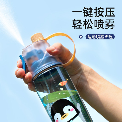 Sports spray water cup for children cartoon outdoor portable plastic water bottle with the same style summer cooling cup