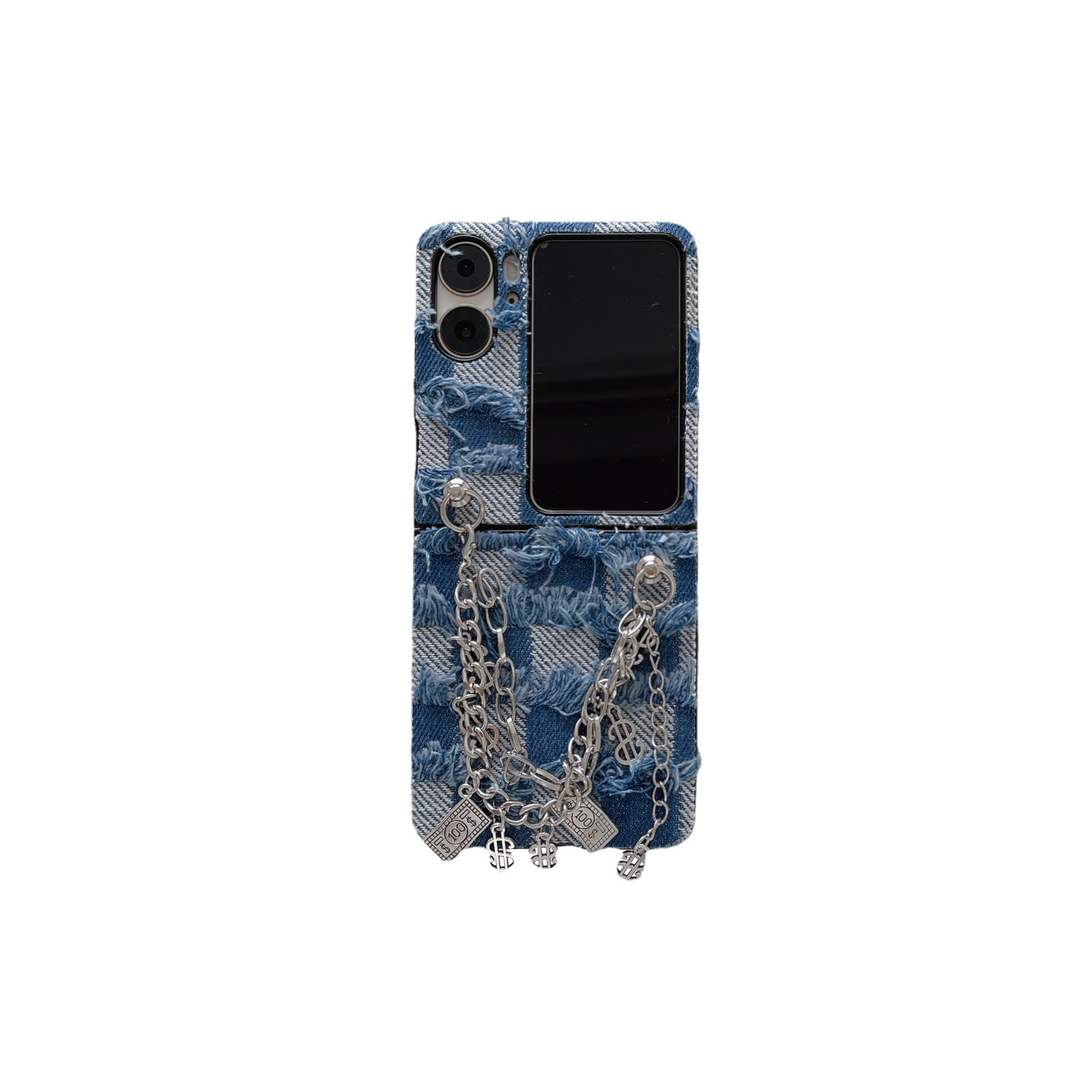 Capa de celular em jeans com bracelete para oppo find n2 flip_voghion.com