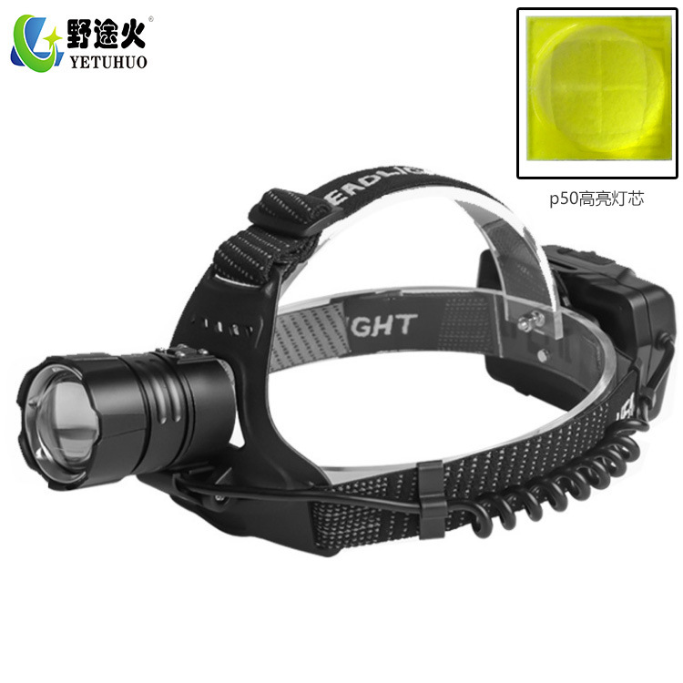 P50强光USB充电头灯LED电量显示伸缩变焦户外远射便携头戴式头灯
