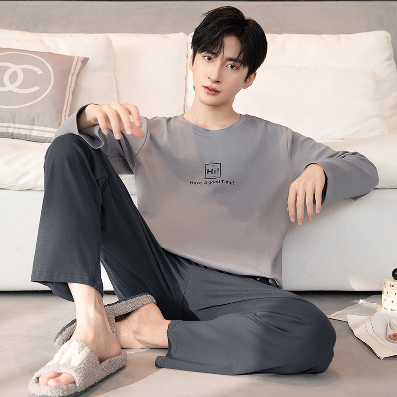 Pijamas de hombre otoño y invierno algodón de manga larga estudiantes juveniles nuevo suelto conjunto de ropa de hogar grande