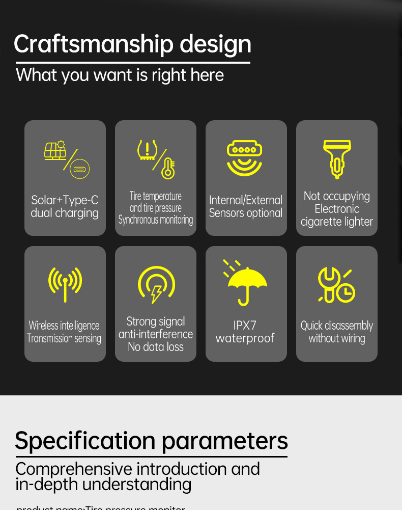 T17 Tire Pressure Monitoring System High-Precision Solar-Powered Tire Pressure Monitor Tpms Tire Pressure Wireless Device Smart