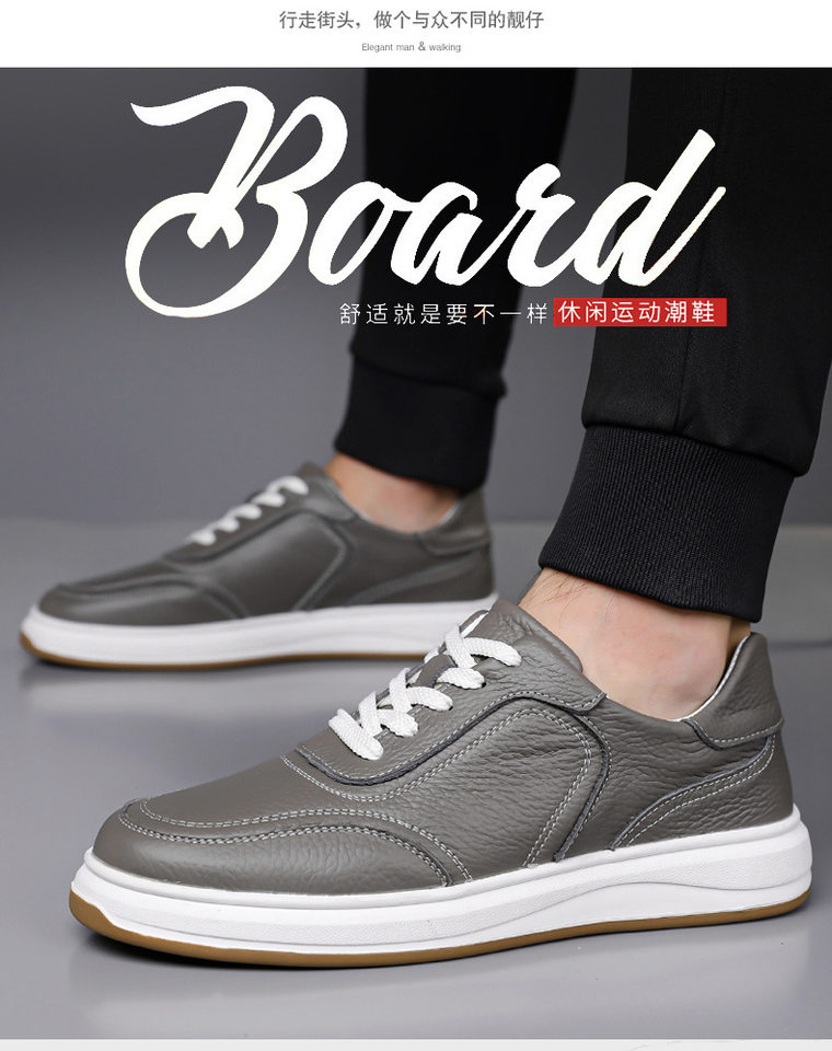 Giày sneaker nam da bò thật thoáng khí, giày trắng thời trang dây buộc phía trước — Màu trắng nhạt, màu trắng tinh khiết, màu xám, đen chi tiết 5