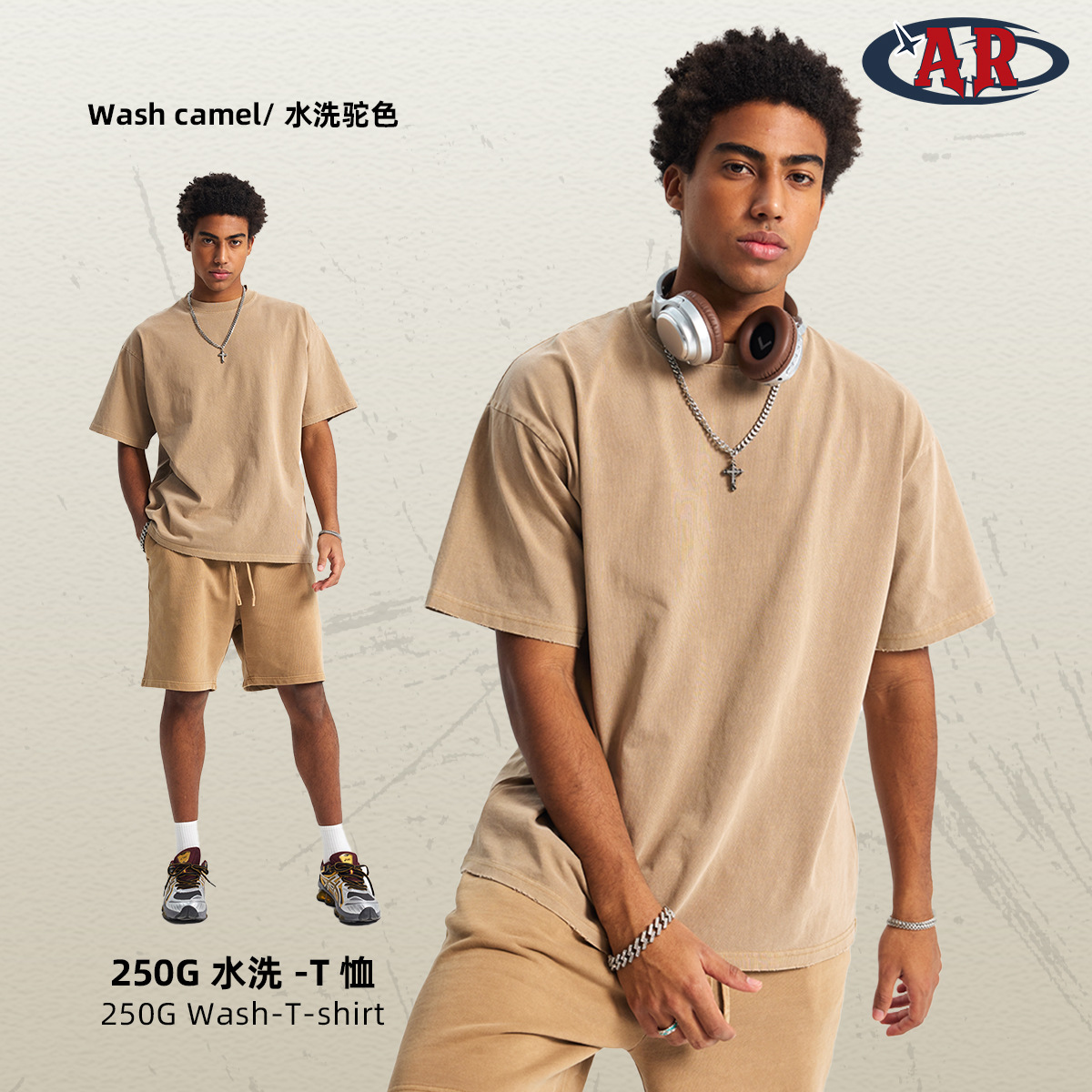 2025 camiseta de manga corta para hombre vintage desgastada estilo básico europeo y americano de algodón puro suelta con hombros caídos lavada venta directa de fábrica.