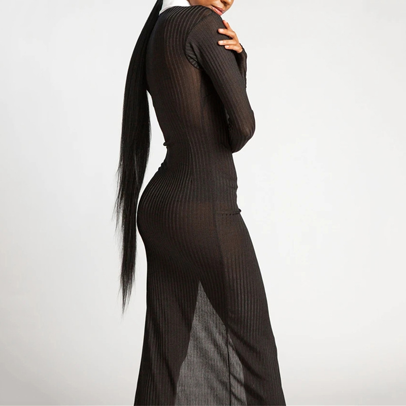 black perspective long-sleeved cardigan dress NSFD119550