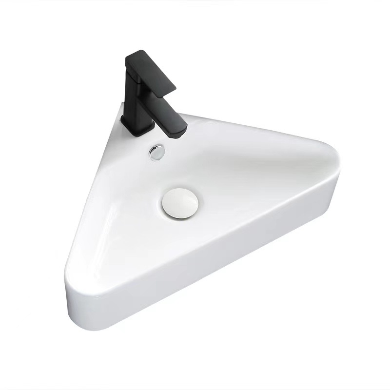 Balcón triángulo colgando cuenca en forma de abanico de lavabo montado en la pared esquina/giro ángulo recto lavabo