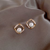 Earrings from pearl, silver needle, simple and elegant design, internet celebrity, Korean style, silver 925 sample