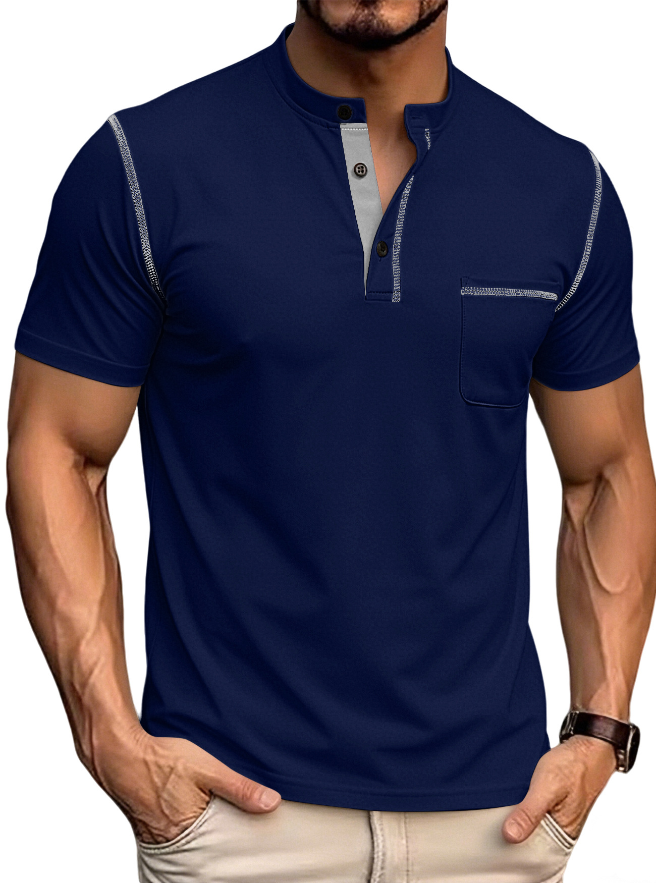 Verano nuevo Amazon hombre camiseta de manga corta estación independiente de comercio exterior transfronterizo rápido secado casual americano Henry polo