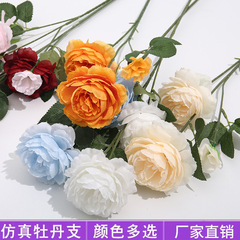仿真欧式3头洋牡丹婚庆家居装饰塑料花人造花牡丹花外贸跨境