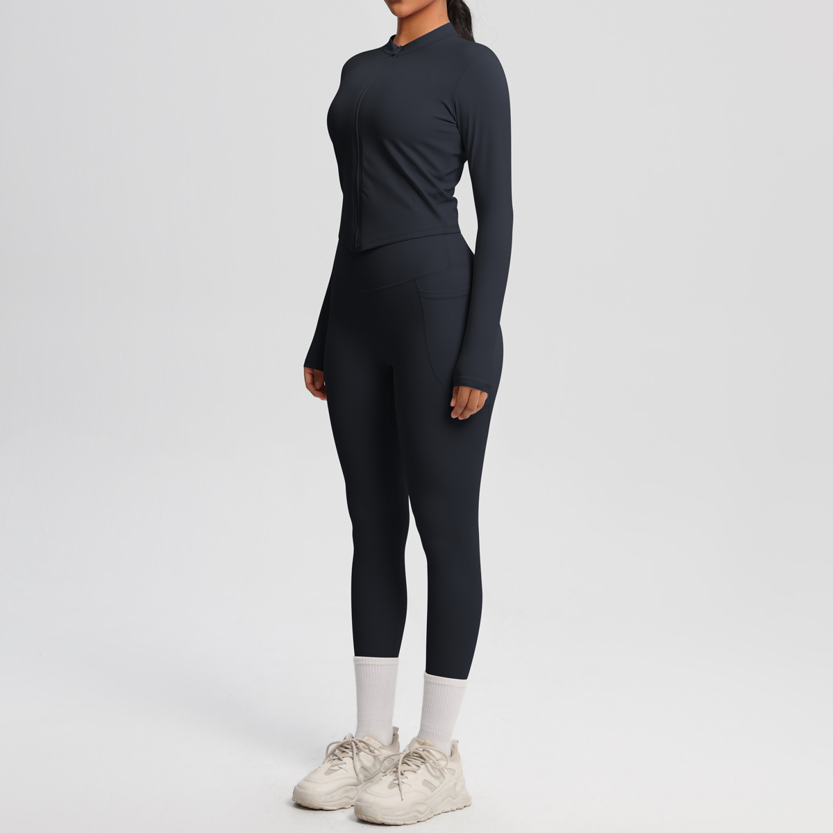 Sport Style Solid Color Nylon Spandex Zip Collar Tracksuit Coat Sweatpants display picture 11