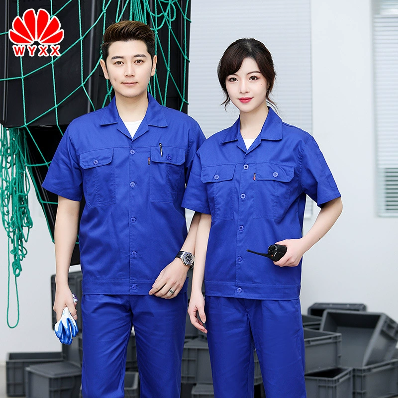 Рабочая одежда Летний тонкий костюм из чистого хлопка с длинными рукавами Мужская одежда на пуговицах с короткими рукавами Износостойкая одежда для ухода за верхом Охрана труда Ремонт автомобилей