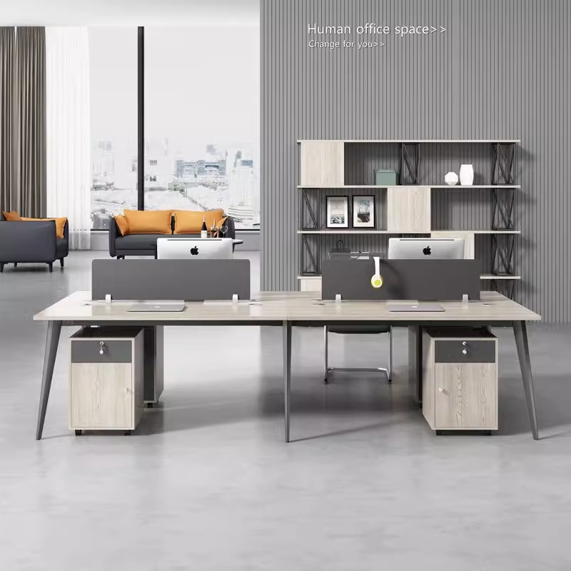 Simple moderno blanco cremoso-Estación de escritorio de oficina personal financiero Escritorio de seis personas Oficina y silla combinación al por mayor