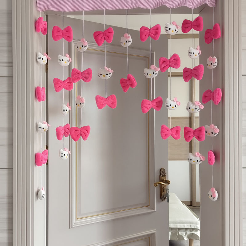 Rose Red Bow Powder Kt Cat Kulomi Decorative Curtain High Color Value Princess Heart Hanging Curtain Wall Decorative Partition Curtain Rose Red Bow Powder Kt Cat Kulomi Decorative Curtain High Color Value Princess Heart Hanging Curtain Wall Decorative Partition Curtain