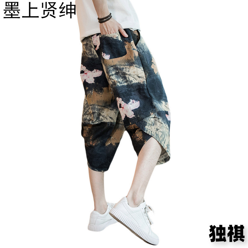 Pantalones harem de entrepierna grande pantalones recortados para hombre pantalones ukiyo-e para hombre calzones nepaleses pantalones holgados casuales de 7 puntos pantalones cortos de moda para hombre